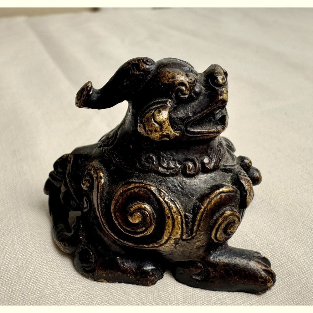 VTG Chinese Bronze Pixiu Foo Dog Figurine Mythical Guardian Statue Zen Mini